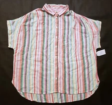 TIME and TRU Plus Size 3XL Roll Cuff Linen Blended Shirt Rainbow Stripes *H2