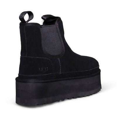 UGG NEUMEL PLATFORM CHELSEA BLACK SUEDE SHEARLING WOMEN'S BOOTS