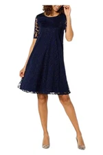 Nina Leonard Novelty Burnout Dress Navy