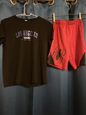 Los Angeles USA T Shirt Size 11 Kids Spider-Man Shorts Size 7 Pair Outfit