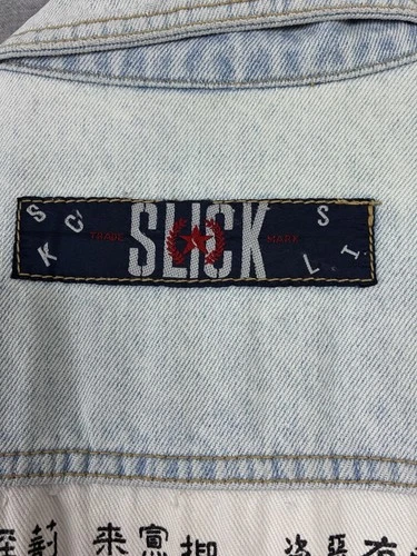 VTG Slick Jeans Trucker Jacket Mens Medium Kanji Graphic Streetwear 80s AOP image 6