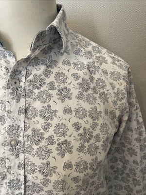 Steel & Jelly Herren Langarmhemd weiß Blumenmuster Größe L