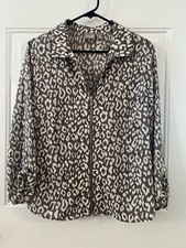 Chico's Women's Size 1 M Medium Blouse Jacket Top Animal Print, Brown Cream, EUC