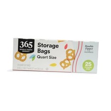 , Quart Size Storage Bags, Double Zipper, 25 Count 25 Count Pack of 1