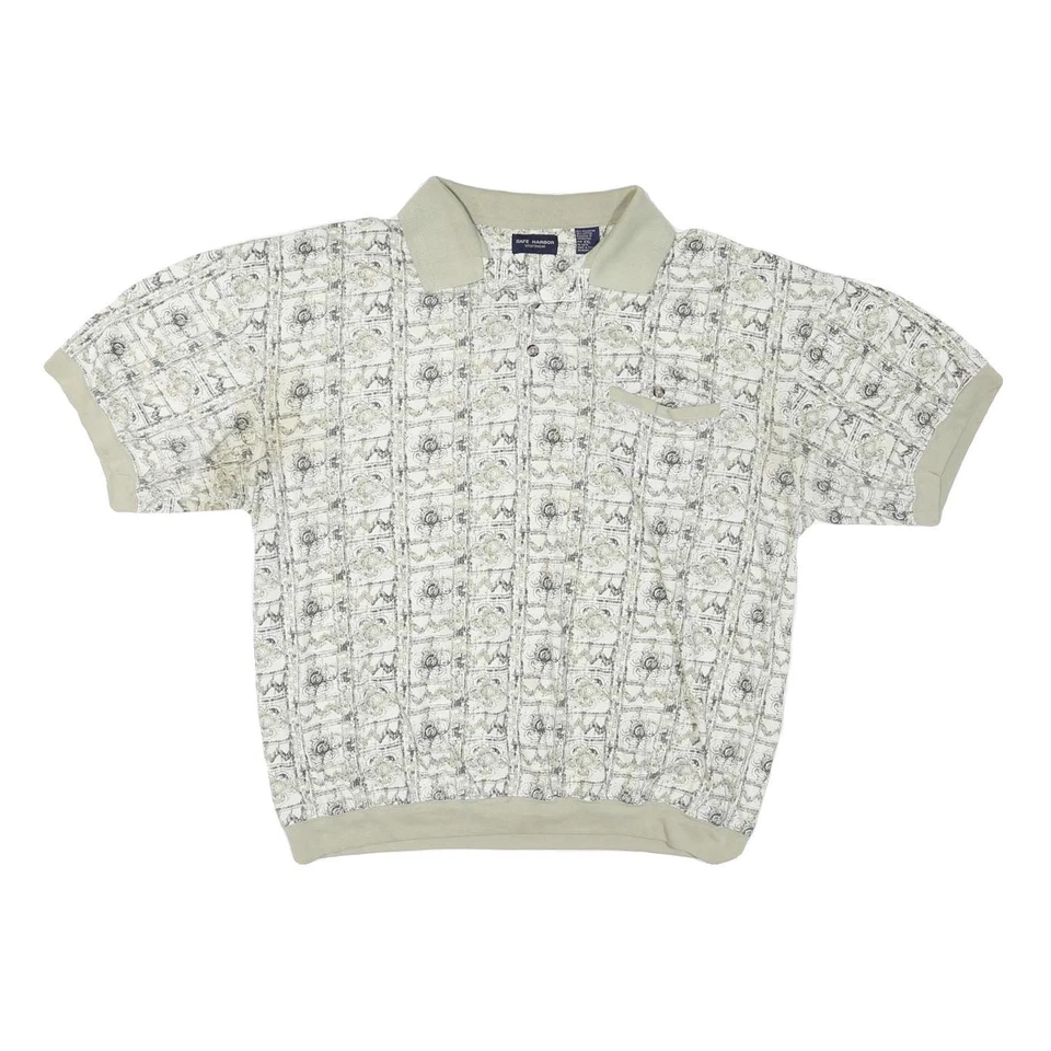 SAFE HARBOR Polo Imprimé Manches Courtes Beige & Crème 2XL Décontracté - Photo 1/4