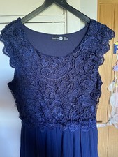 Boohoo Navy Blue Lace Floaty Party New Year Occasion Dress Size 10