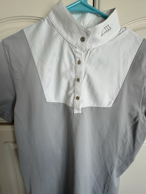 Gorgeous Equiline English Riding Show Shirt. XL . White Bib Light Gray.