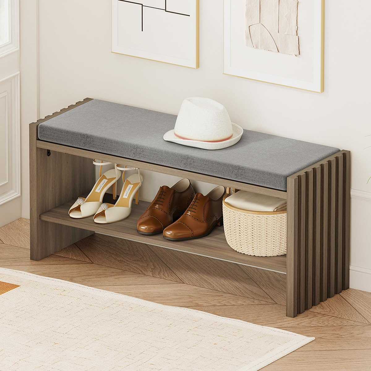 Shoe Storage Bench Bedroom, Entryway Bench with Cushion, Ottoman Benches for Liv