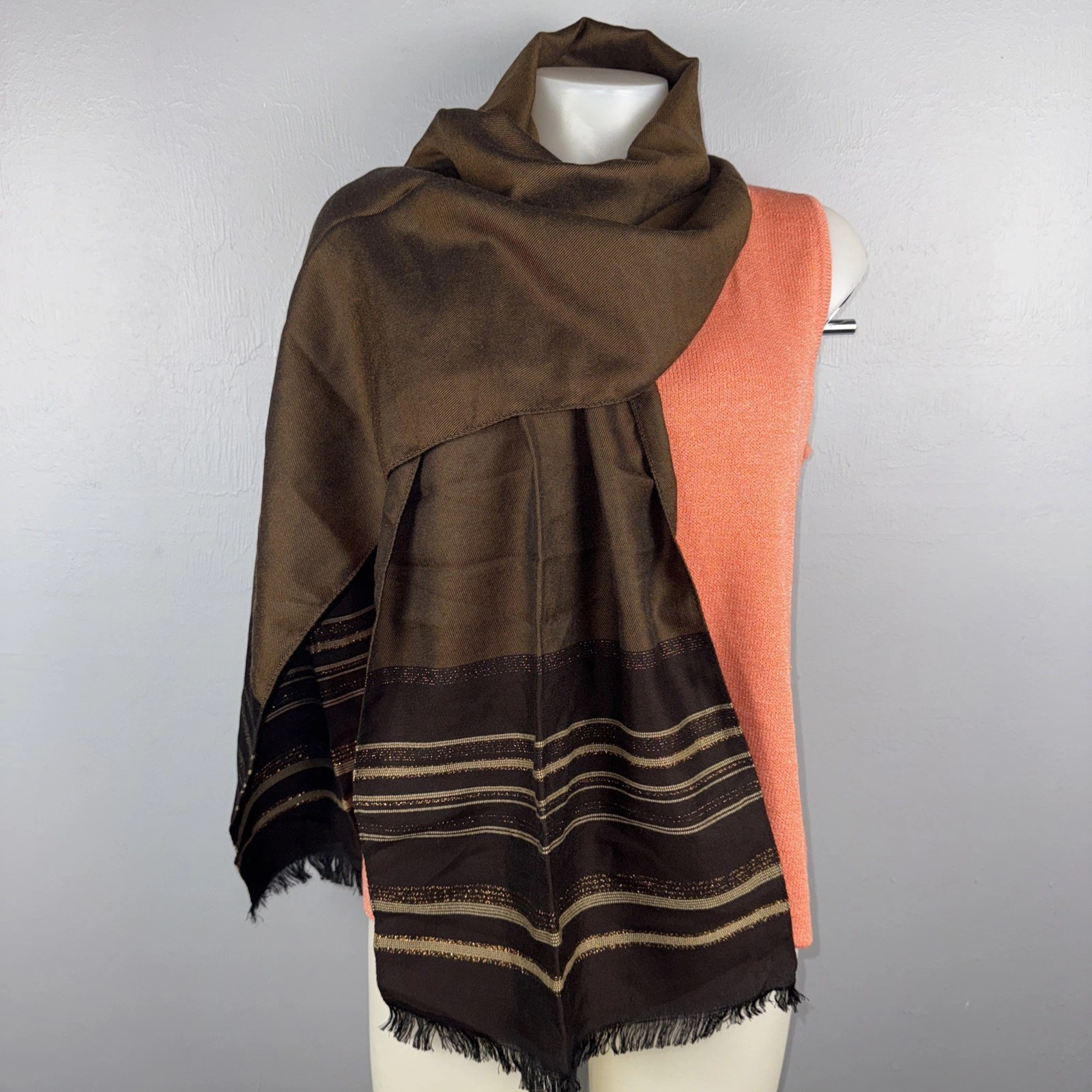 MA.AL.BI Biella Scarf Silk Wool And Cashmere Blend Brown & Gold *READ