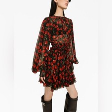NEW!! Dolce&Gabbana cherry print silk dress size 44IT  or 8 US Authentic 3560$