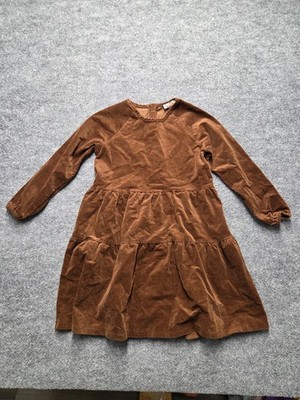 Tottini Girl's Long Dress Brown Sz 5 Long Sleeves Front Pleated Back Zip Closure