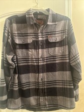 Orvis Big Bear Heavyweight Flannel Shirt Size L GRAY BLACK Plaid Pockets Outdoor