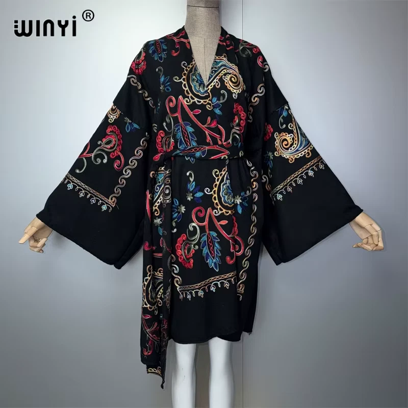Winter Embroidery Cardigan Africa Muslim Women Clothes Coats Abaya Poncho for Wo