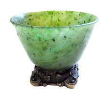 JADE Bowl ANTIQUE Sterling SILVER Mounting EDWARD Farmer