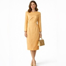 NWT Vntg 80s Barrie Pace LTD Peach Linen Blend Midi Dress Workwear Sz M 🍄💛