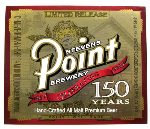 Stevens Point Brewery CELEBRATING 150 YEARS silver foil beer label WI ...