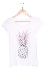 Damen T-Shirt Weiß Ananas Print Gr. XS/34 Casual Baumwolle