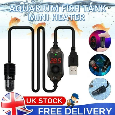 USB Mini Aquarium Fish Tank Heater Thermostat Submersible Heater LED Heating Rod - Image 1 of 4