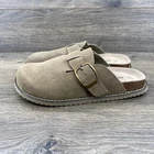 Cushionaire Womens Genuine Suede Leather Buckle Clog Mules Taupe Brown Size 9M