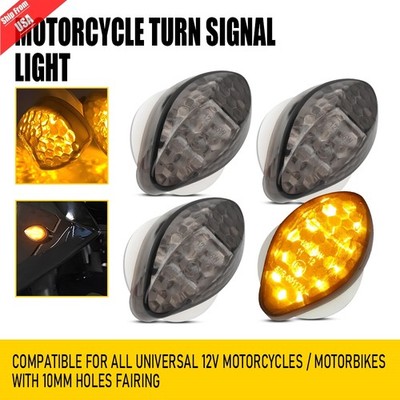 4X Universal Motorcycle LED Flush Mount Front Turn Signal Amber Lights Blinker