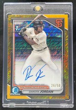 2024 Bowman Draft Chrome Gold Shimmer #CPA-DJ Dakota Jordan RC Auto /50