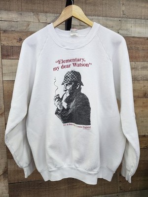 Vtg 1980 White Sherlock Holmes Sweatshirt Sz XL ''Elementary, My Dear Watson''