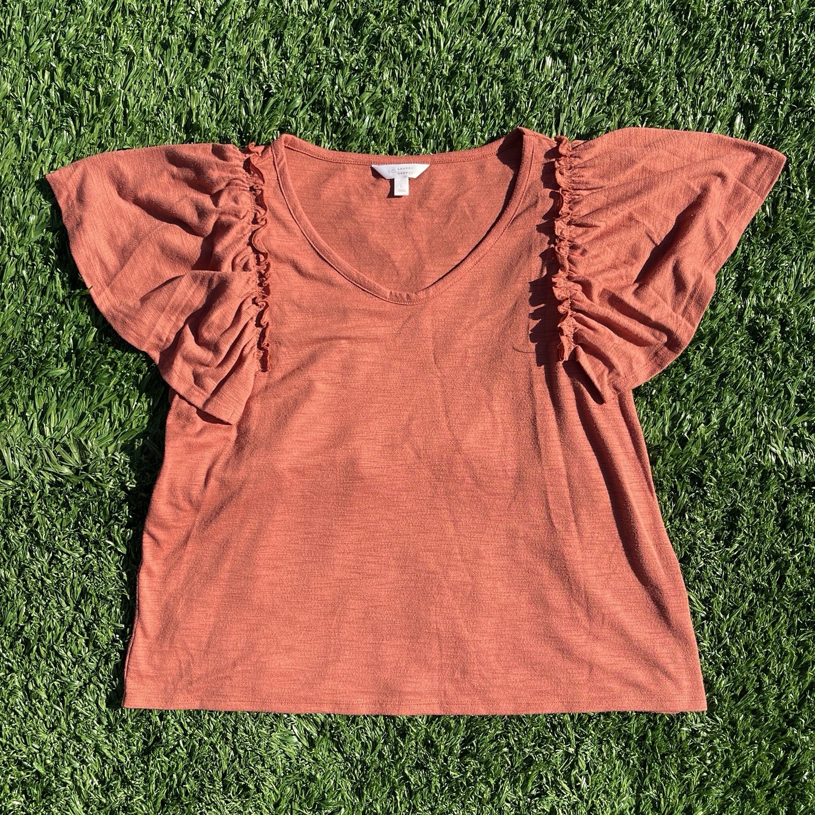 LC Lauren Conrad Rust Orange Ruffle Flutter Sleev… - image 1