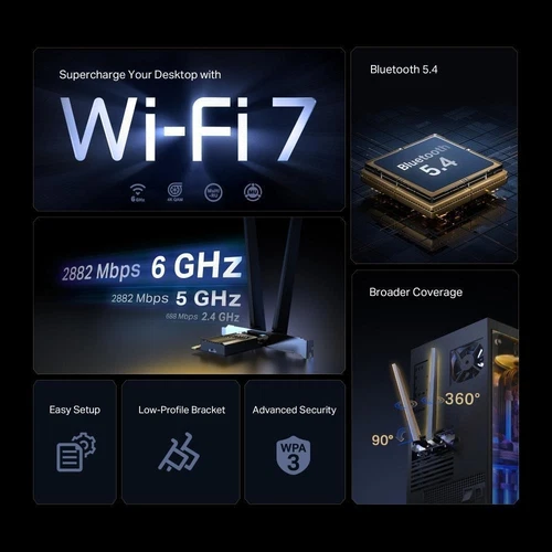 TP-Link Archer TBE400E BE6500 Wi-Fi 7 MU-MIMO OFDMA Bluetooth 5.4 PCIe Adapter - Picture 4 of 5
