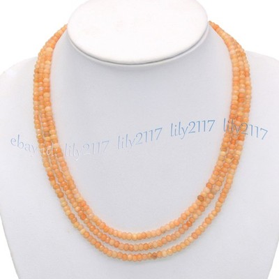 3 Rows 2x4mm Faceted Multicolor Gemstone Jade Rondelle Beads Necklace 18-20''
