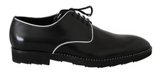 Dolce & Gabbana Black Leather White Line Dress Derby Men's Shoes Authentic