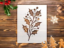 Christmas Holly Leaves Wall Art Reusable Stencil - StencilAir