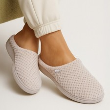 Totes Womens Slippers Beige Adults Ladies Mule Memory Foam Popcorn Terry SIZE