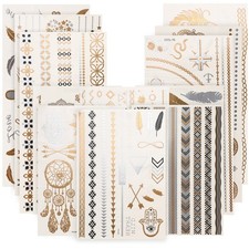 12 Sheets Fake Tattoos Metallic Tattoos Waterproof Body Face Art Tattoos