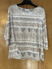 Christopher & Banks Women’s Size (L) Tan Multicolor 3/4 Sleeve Blouse 