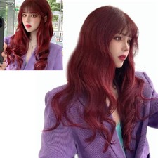 Fluffy Wine Red Long Curly Wig For Show Party