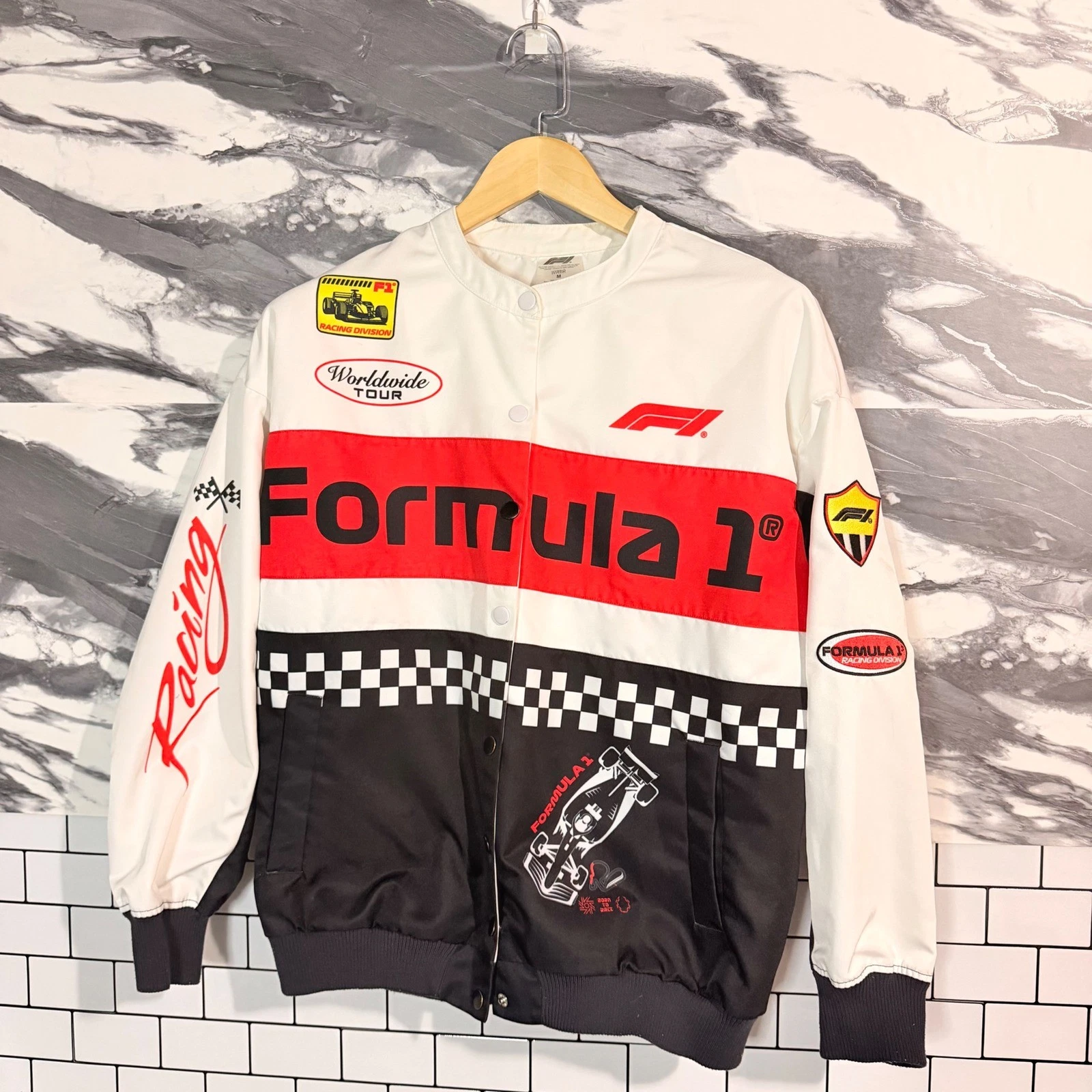 Formula 1 F1 Racing Bomber Jacket Mens Medium Colorblock Snap Front Worldwide image 1