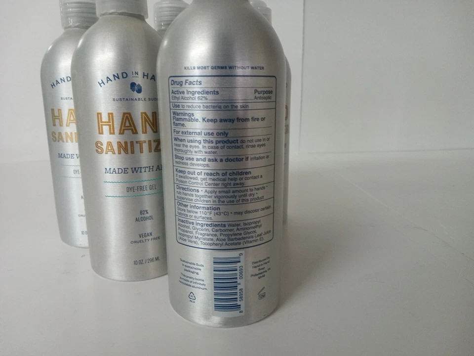 Pack of 6 NEW 10 oz Hand in Hand, Hand Santizer W/ Aloe & Dye Free Gel Vegan - Image 3 of 4