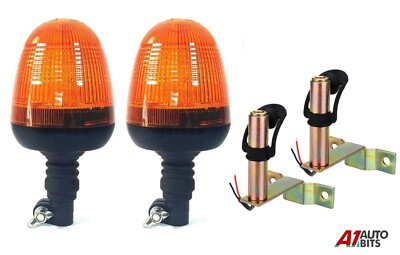 2x Led Rotating Amber Beacon Flexible Din Pole Thread Mount Warning Light #C