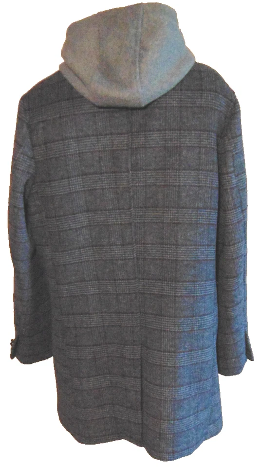 CHAQUETA ABRIGO TAHARI PARA HOMBRES GRIS MEZCLA DE LANA A CUADROS INTERIOR CREMALLERA BABERO CAPUCHA LANA SUAVE ~ L Foto 3 de 4