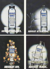 4 VERSCHIEDENE ABSOLUT  VODKA KARTEN  - WERBEPOSTKARTE AUS PERU`   ( P 1  )