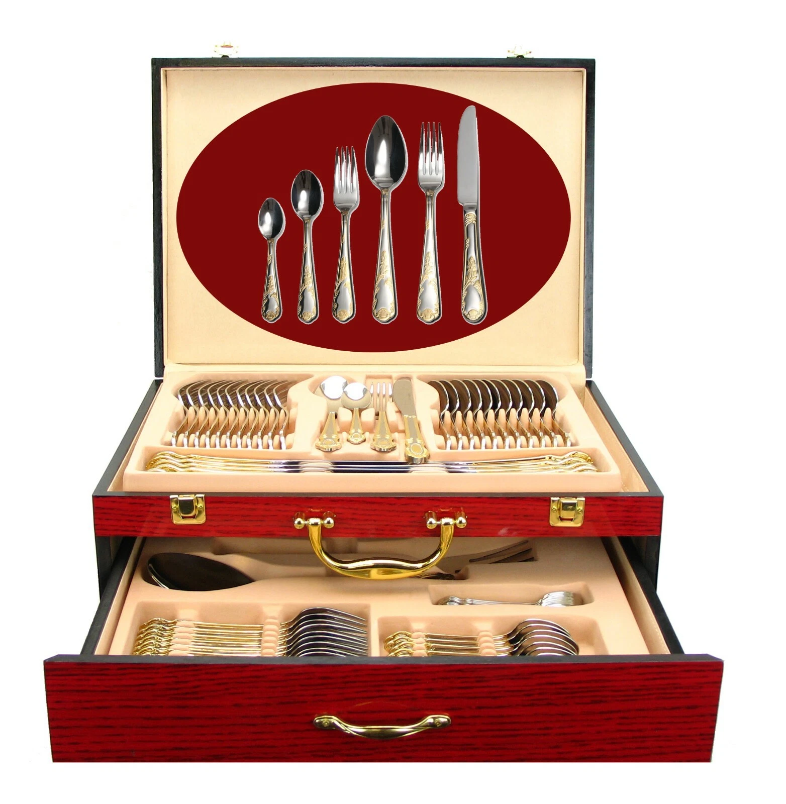 75 Piece Venezia Provenza Silverware Set for 12 - 18/10 Gold Plated Flatware