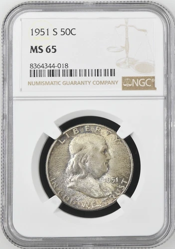 1951-S  FRANKLIN US Half Dollar,   MS65 by NGC,   a SUPERB looking coin!!!!