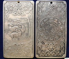 Old Chinese 12 Zodiac - Sheep tibet Silver Bullion thanka amulet 136g