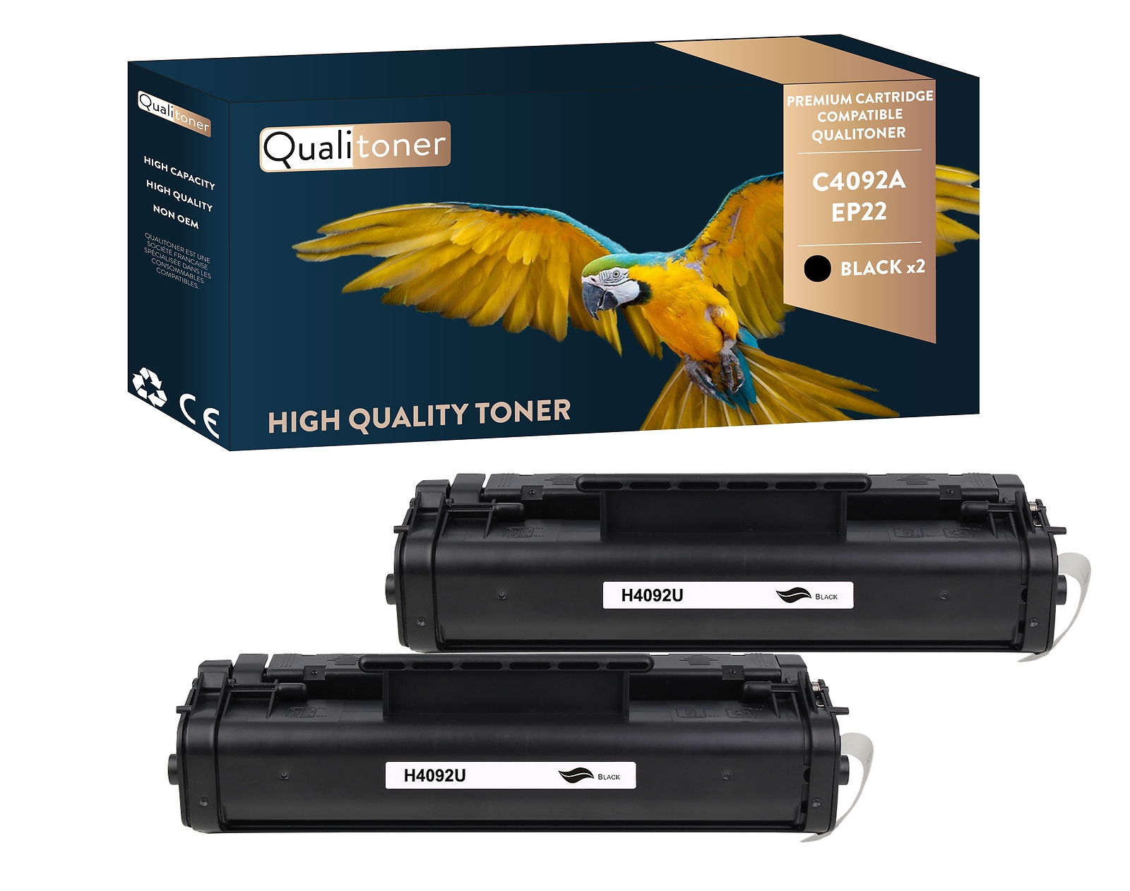 Toner HP C4092A EP22 noir de rechange Qualitoner x2 pour impression laser de documents professionnels