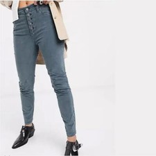 Free People Women's Corduroy Skinny Jeans Size 26 Morning Waves High Rise Blue