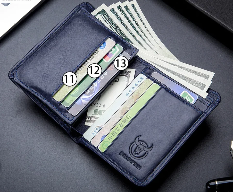 Portefeuille en Cuir Véritable pour Homme Porte-Cartes Protection RFID Gris - Photo 4/4