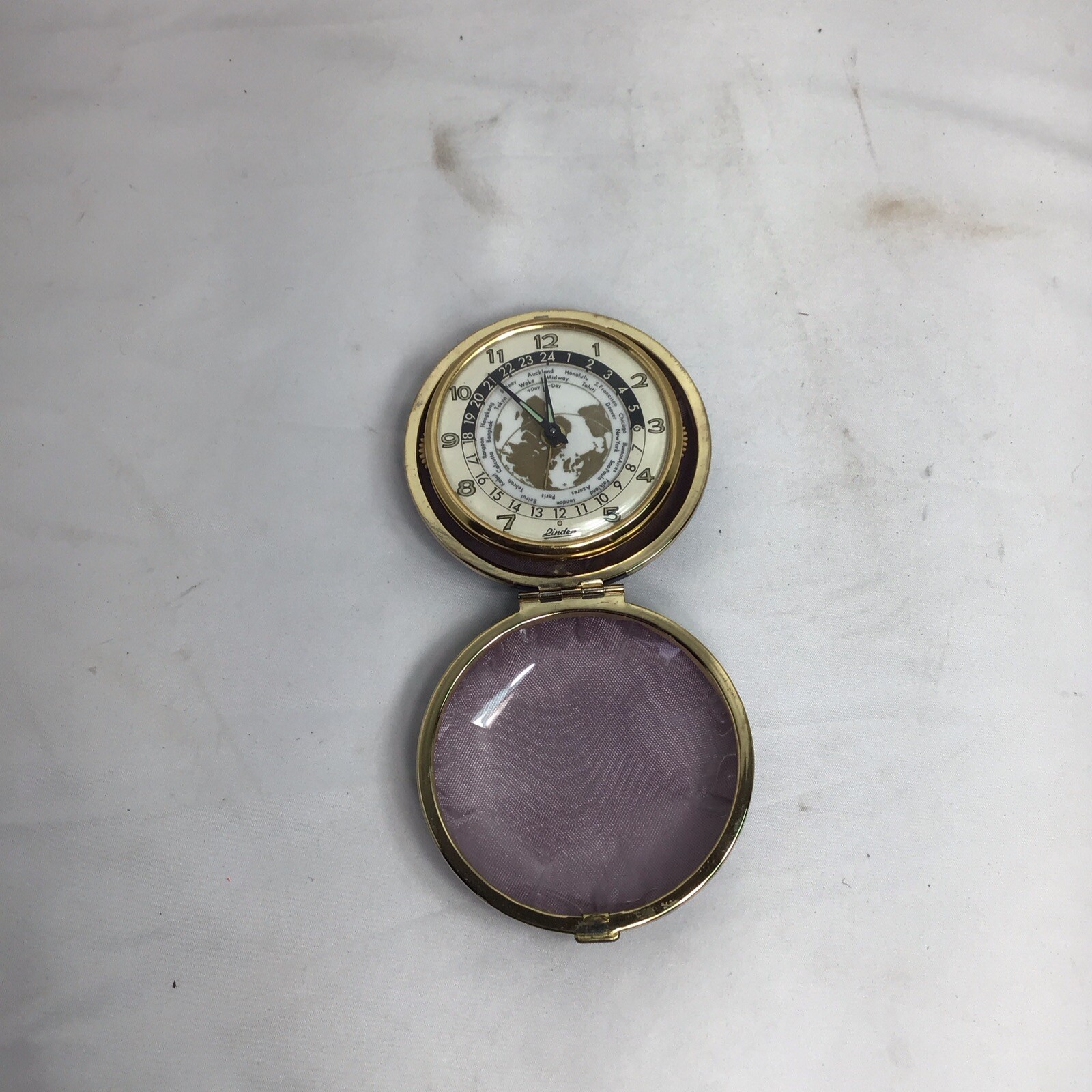 Linden Travel Alarm Clock Japan 525 World Map Time Zones Vintage Wind Up Working