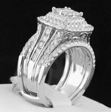 4Ct Princess Lab Created Diamond Bridal Wedding Ring Set 14K White Gold Finish