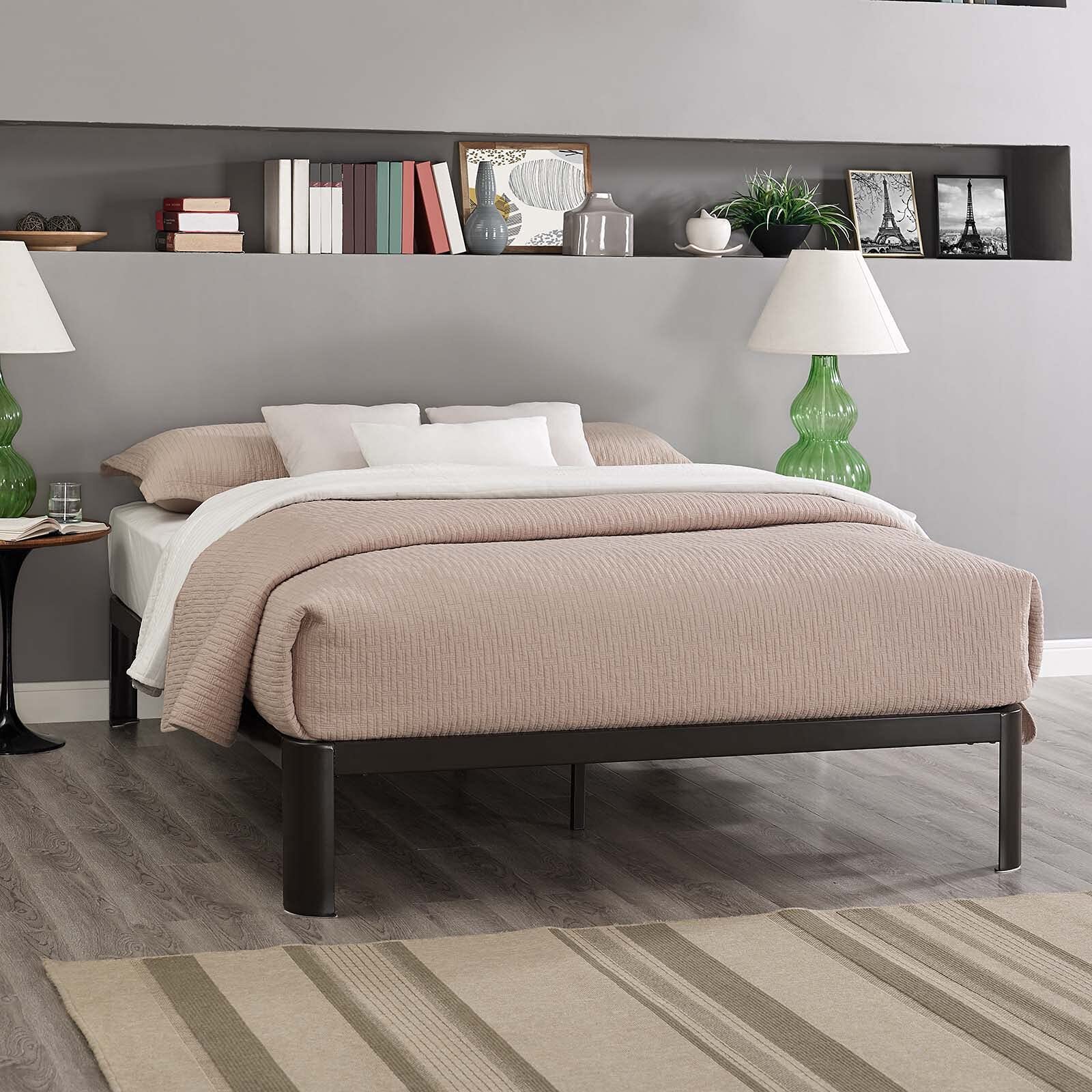 Modway Corinne teel Modern Mattress Foundation Queen Bed Frame with Wood lat
