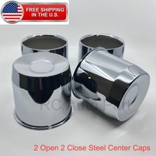 2 Open 2 Closed Chrome Steel 8 Lug Caps 5.15 Push Through Center Caps For Rims